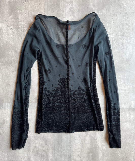 Jean Paul Gaultier Soleil Printed Mesh Top (Slate Green)