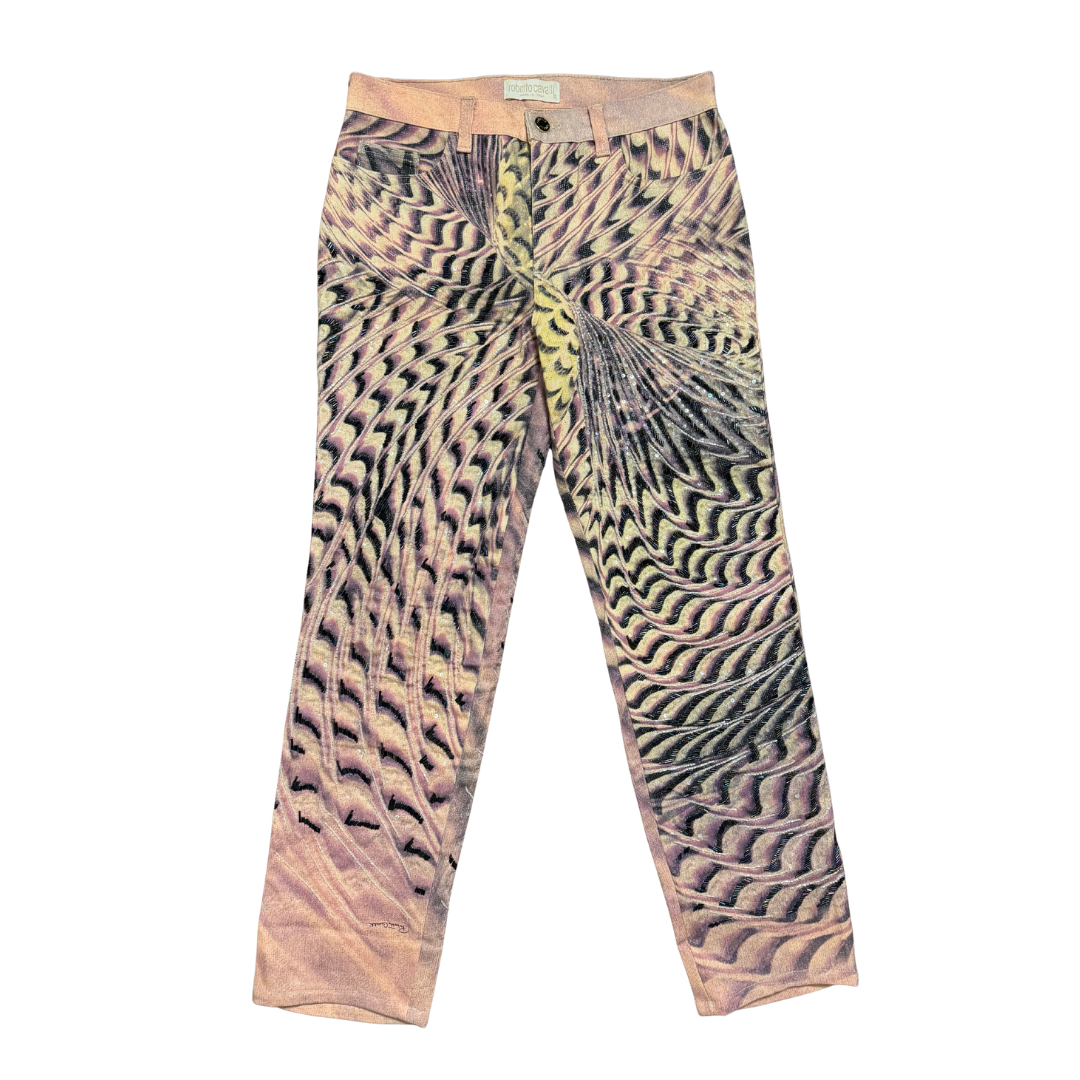 Roberto Cavalli Beaded Feather Print Jeans