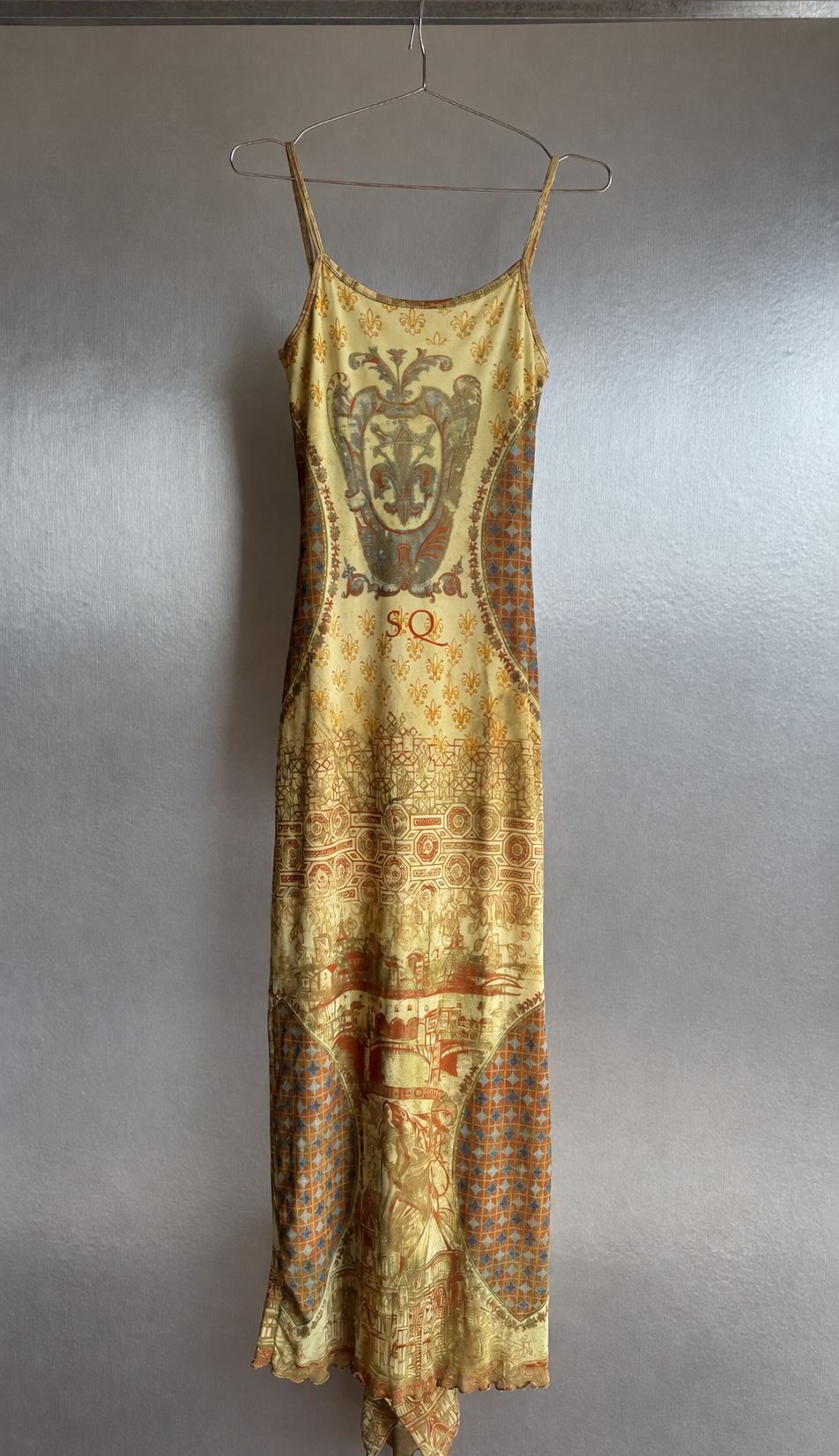 Save the Queen Print Mesh Maxi Dress