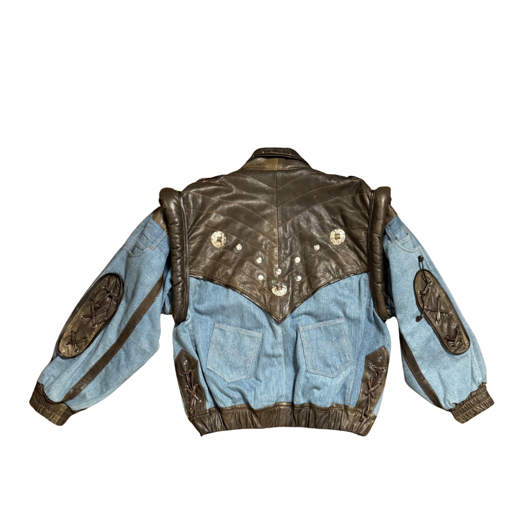 Vintage Leather & Denim Bomber Jacket