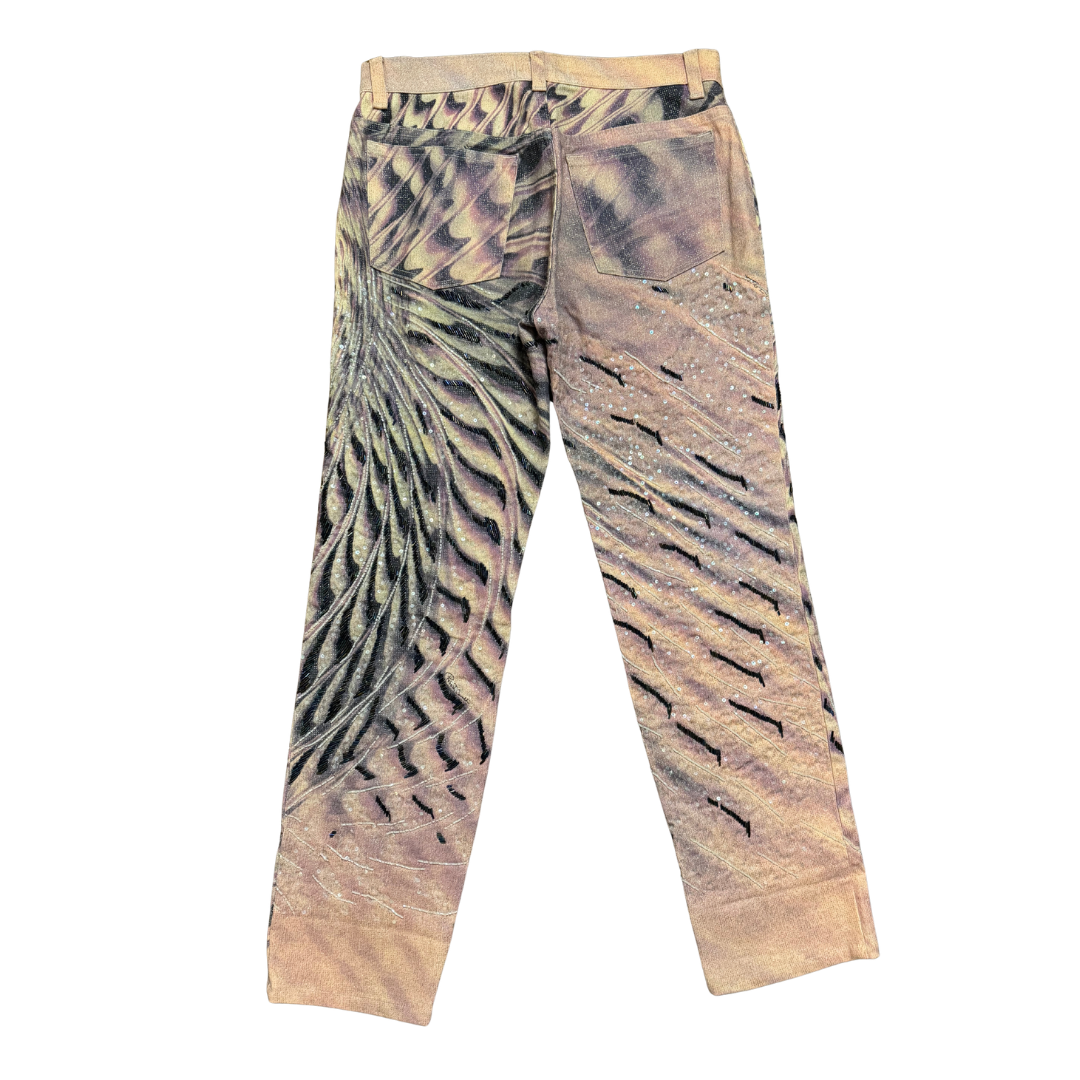 Roberto Cavalli Beaded Feather Print Jeans