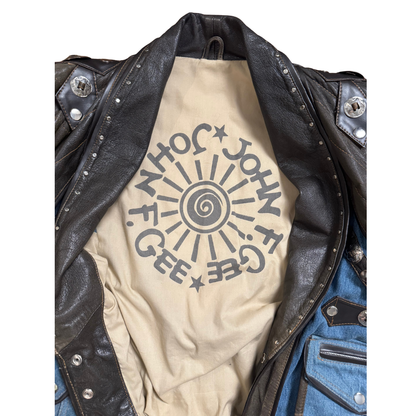 Vintage Leather & Denim Bomber Jacket