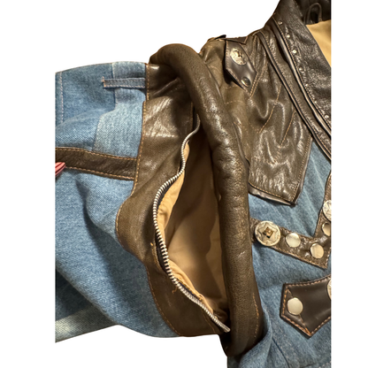 Vintage Leather & Denim Bomber Jacket