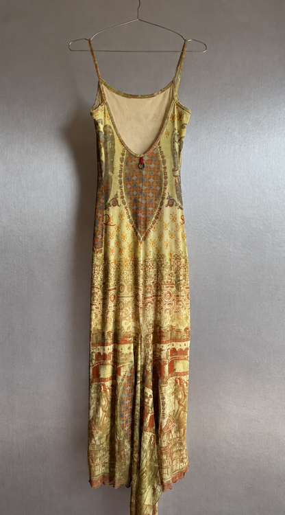 Save the Queen Print Mesh Maxi Dress