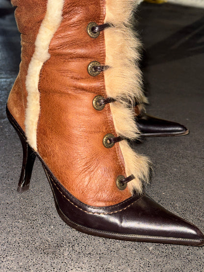 Gianmarco Lorenzi Fur Lace-Up Knee High Boots