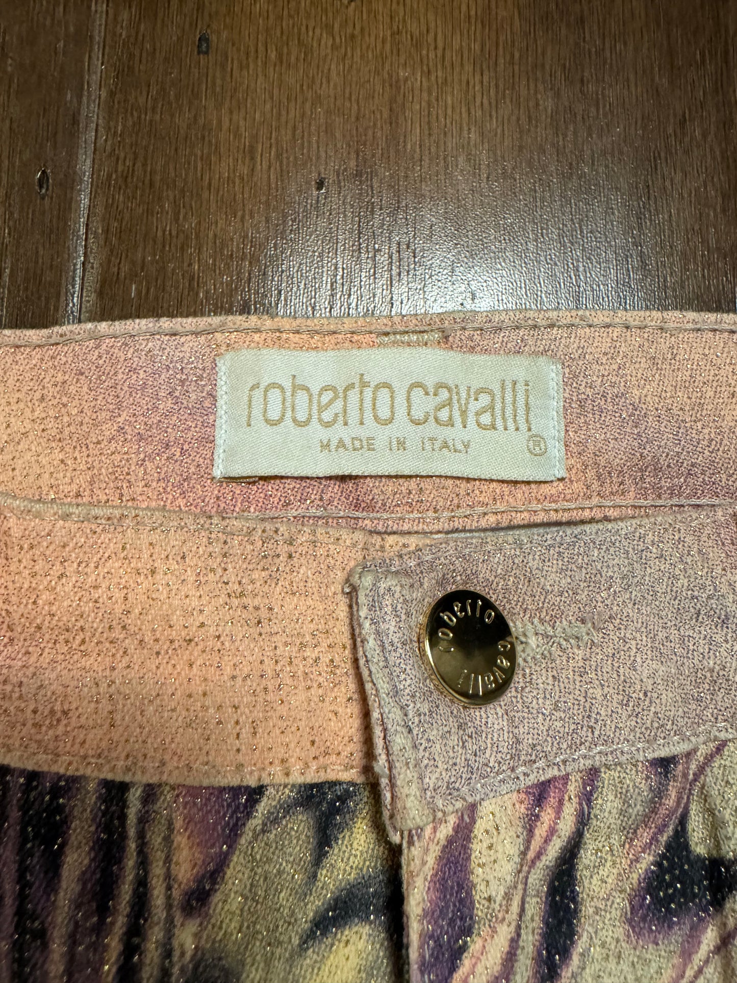 Roberto Cavalli Beaded Feather Print Jeans