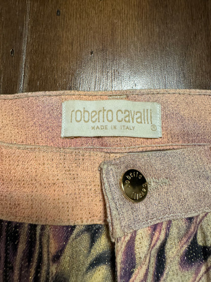 Roberto Cavalli Beaded Feather Print Jeans