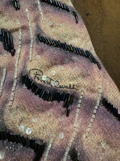 Roberto Cavalli Beaded Feather Print Jeans
