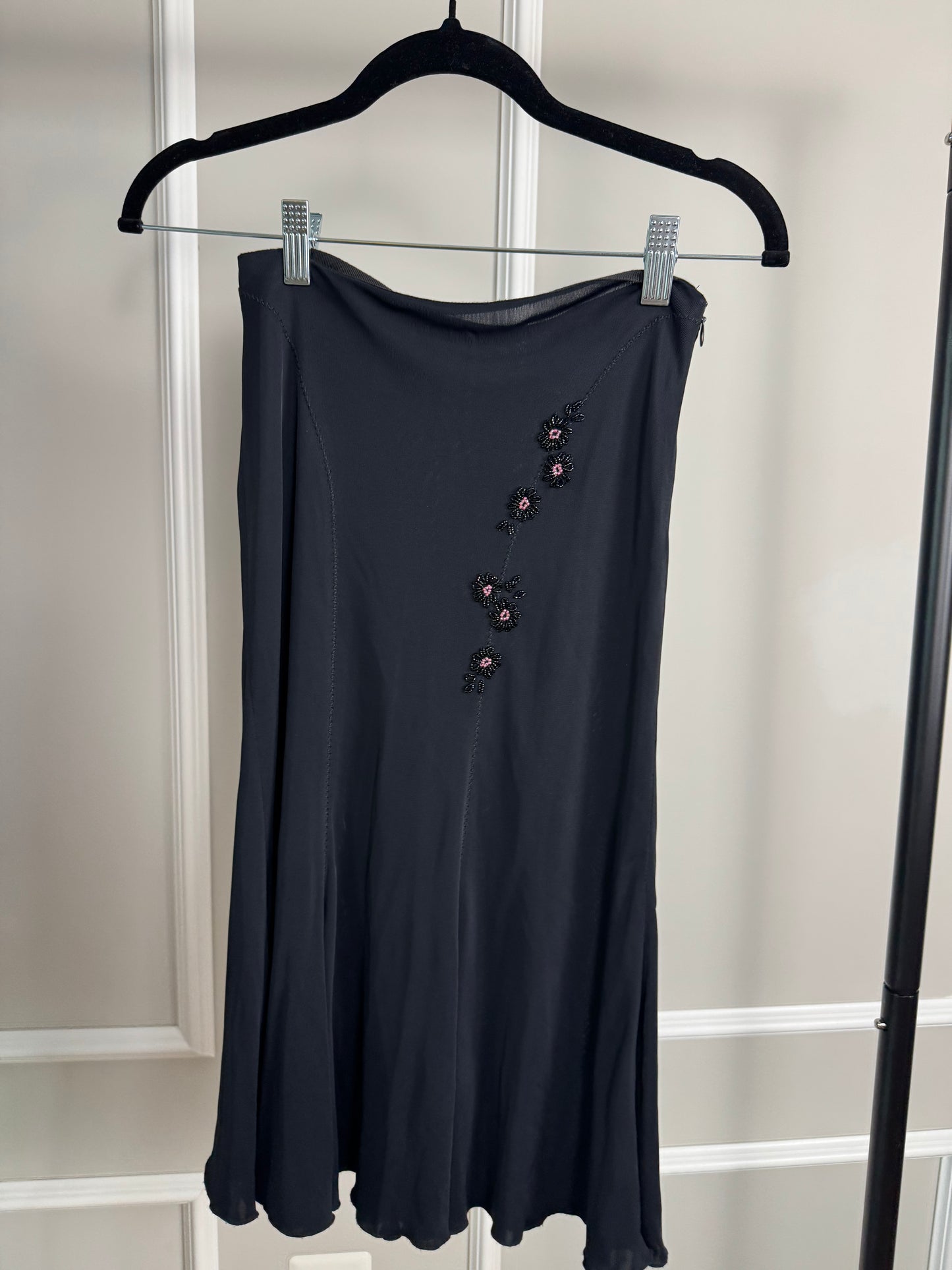 Blumarine Black Beaded Midi Skirt
