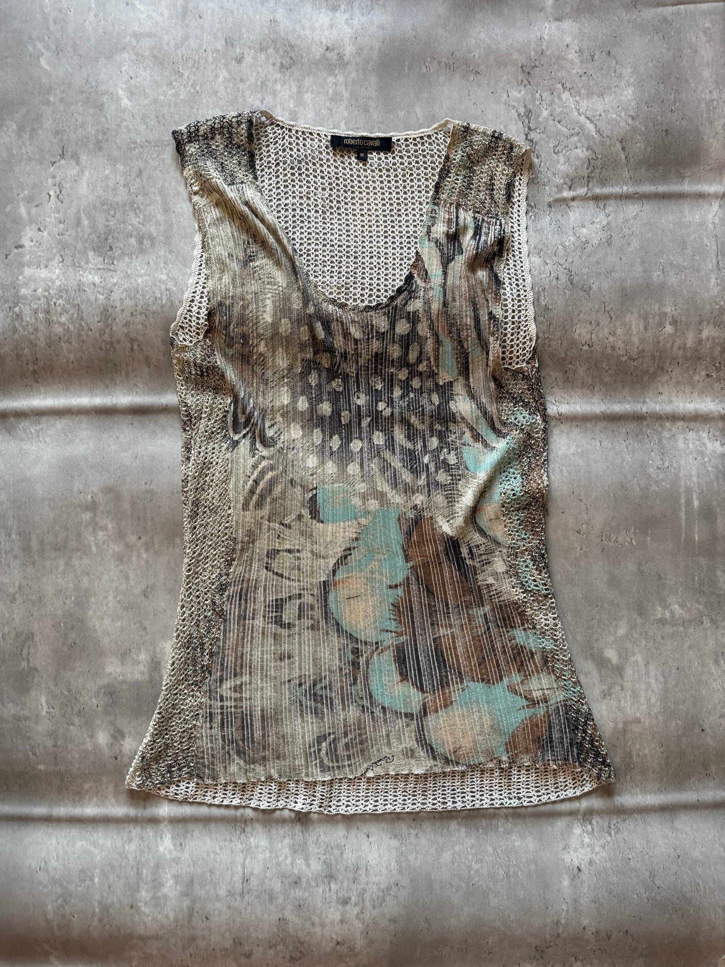 Roberto Cavalli Sheer Mesh Print Top
