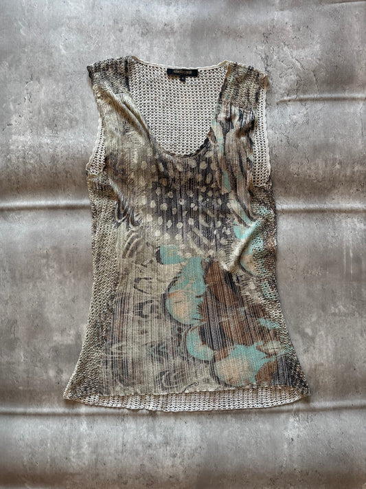 Roberto Cavalli Sheer Mesh Print Top