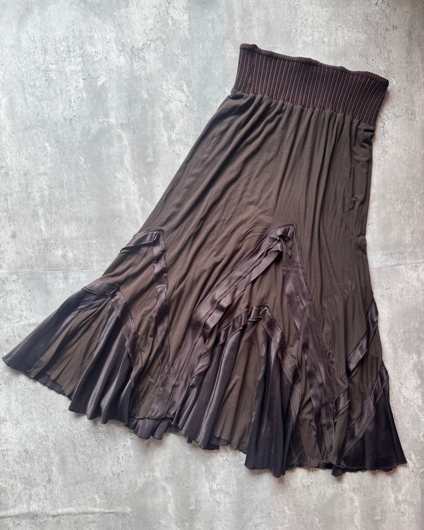 Class Cavalli Brown Satin Trim Midi Skirt