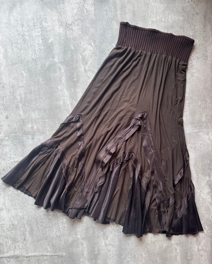 Class Cavalli Brown Satin Trim Midi Skirt