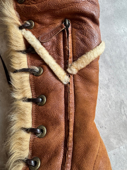 Gianmarco Lorenzi Fur Lace-Up Knee High Boots