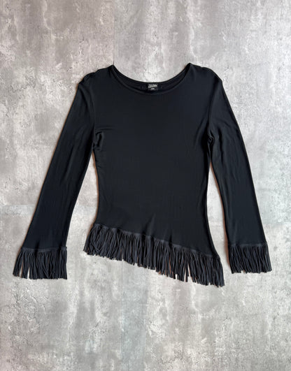 Jean Paul Gaultier Black Leather Fringe Top & Skirt Set