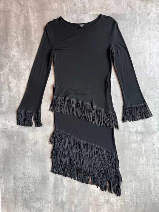 Jean Paul Gaultier Black Leather Fringe Top & Skirt Set