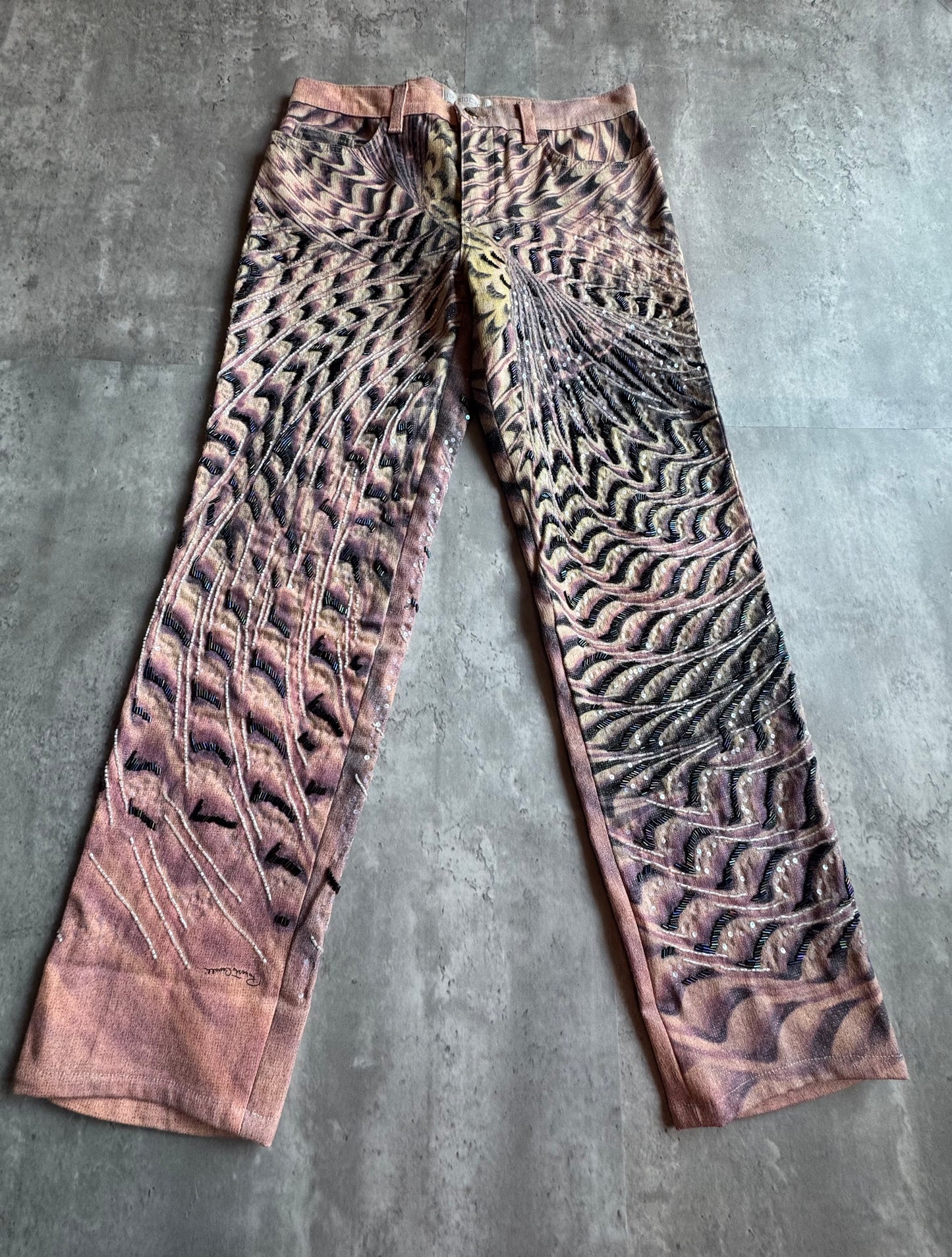 Roberto Cavalli Beaded Feather Print Jeans