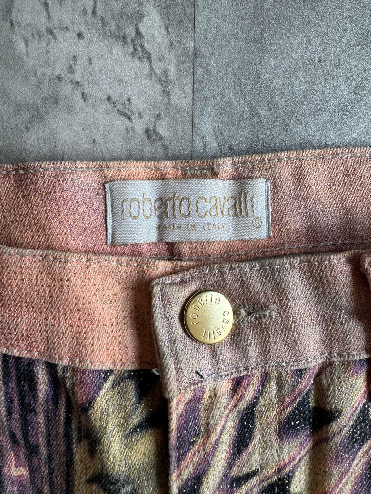 Roberto Cavalli Beaded Feather Print Jeans