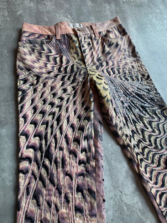 Roberto Cavalli Beaded Feather Print Jeans