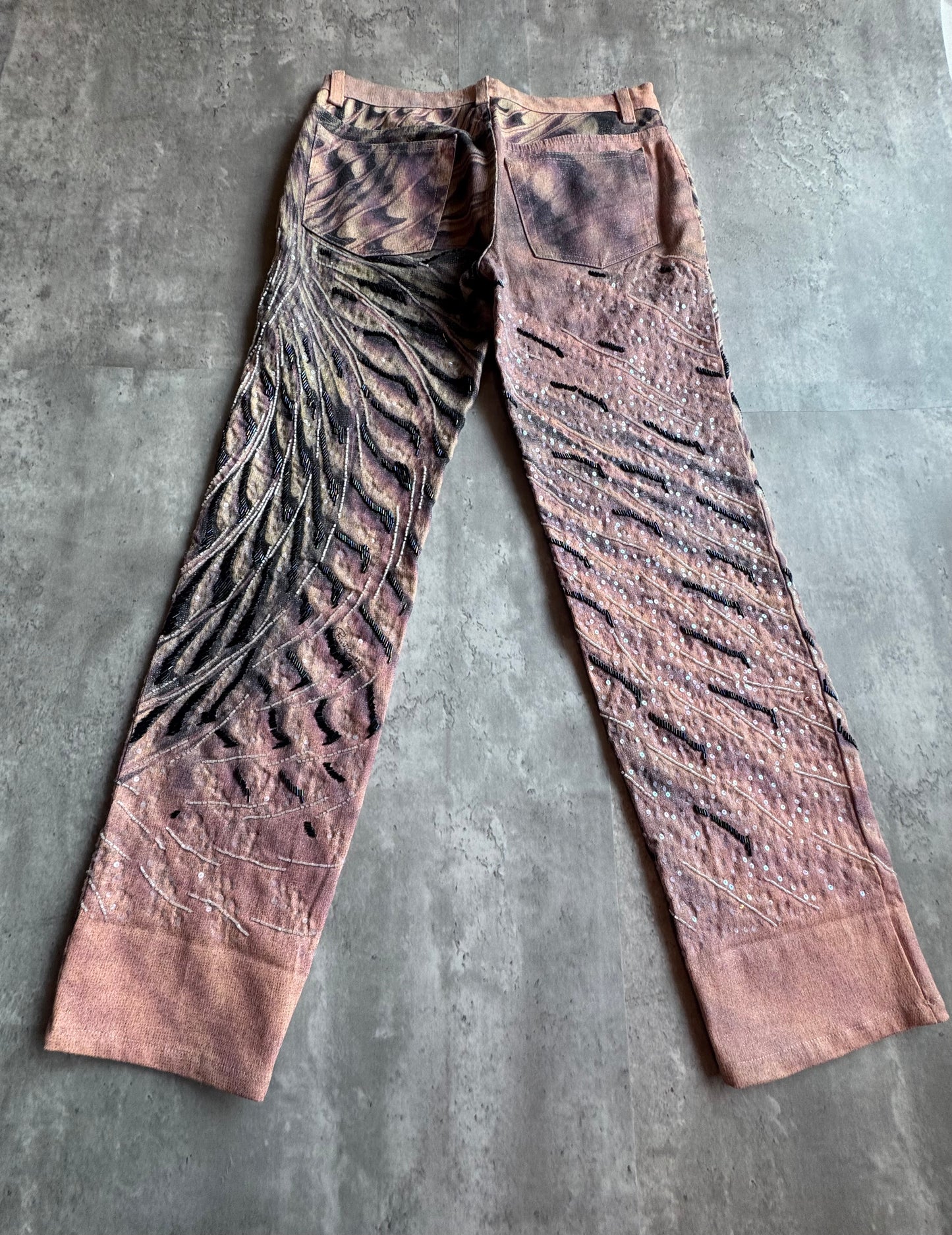 Roberto Cavalli Beaded Feather Print Jeans
