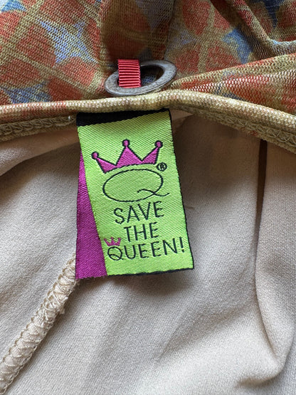 Save the Queen Print Mesh Maxi Dress