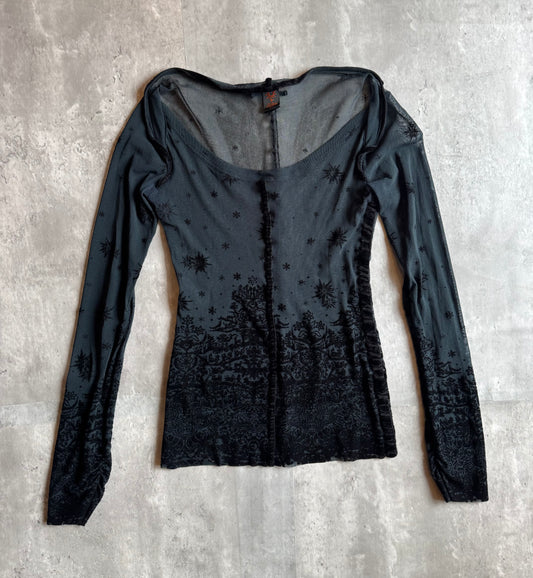 Jean Paul Gaultier Soleil Printed Mesh Top (Slate Green)