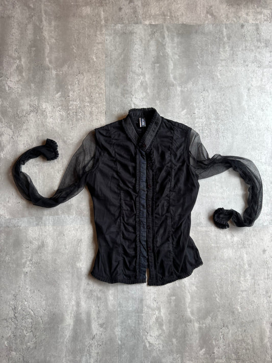 Jean Paul Gaultier Black Mesh Ruffle Blouse
