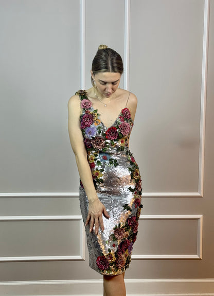 Alice + Olivia Embellished Sequin Floral Dress