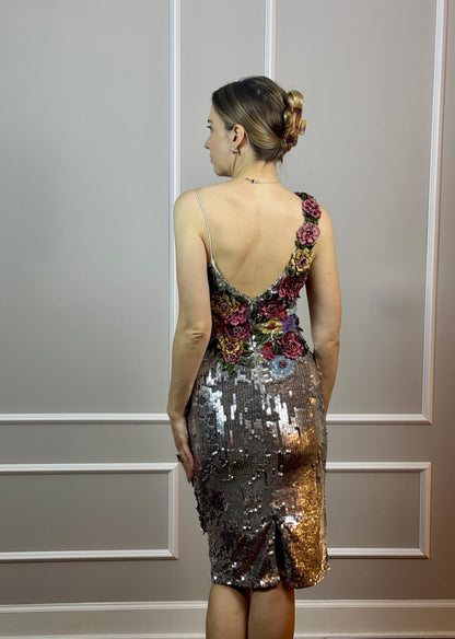 Alice + Olivia Embellished Sequin Floral Dress