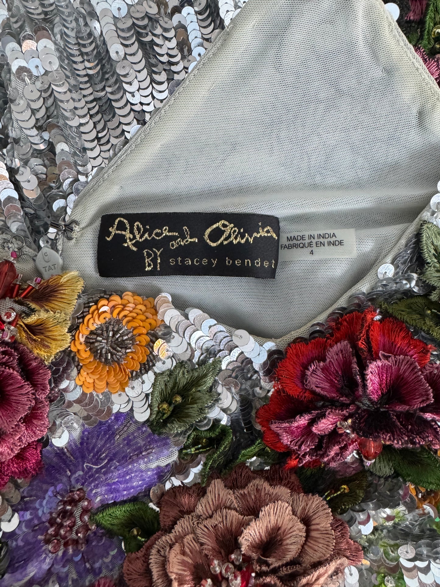 Alice + Olivia Embellished Sequin Floral Dress