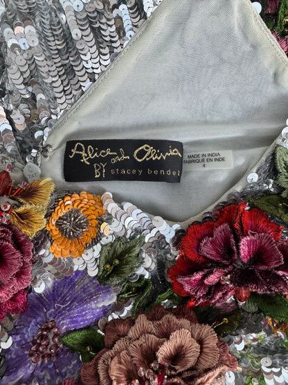 Alice + Olivia Embellished Sequin Floral Dress